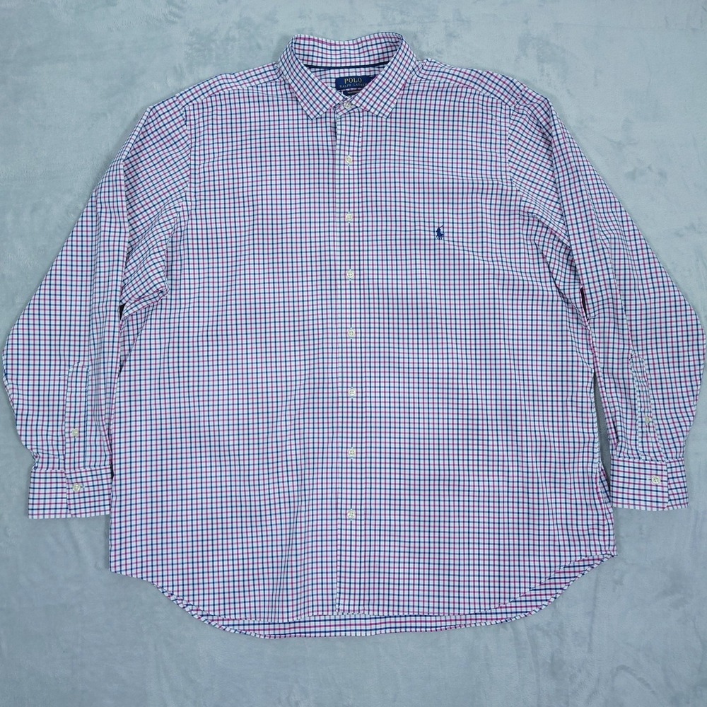 Polo Ralph Lauren Performance Shirt Mens 2XB Stretch Nylon Button Up Check Plaid